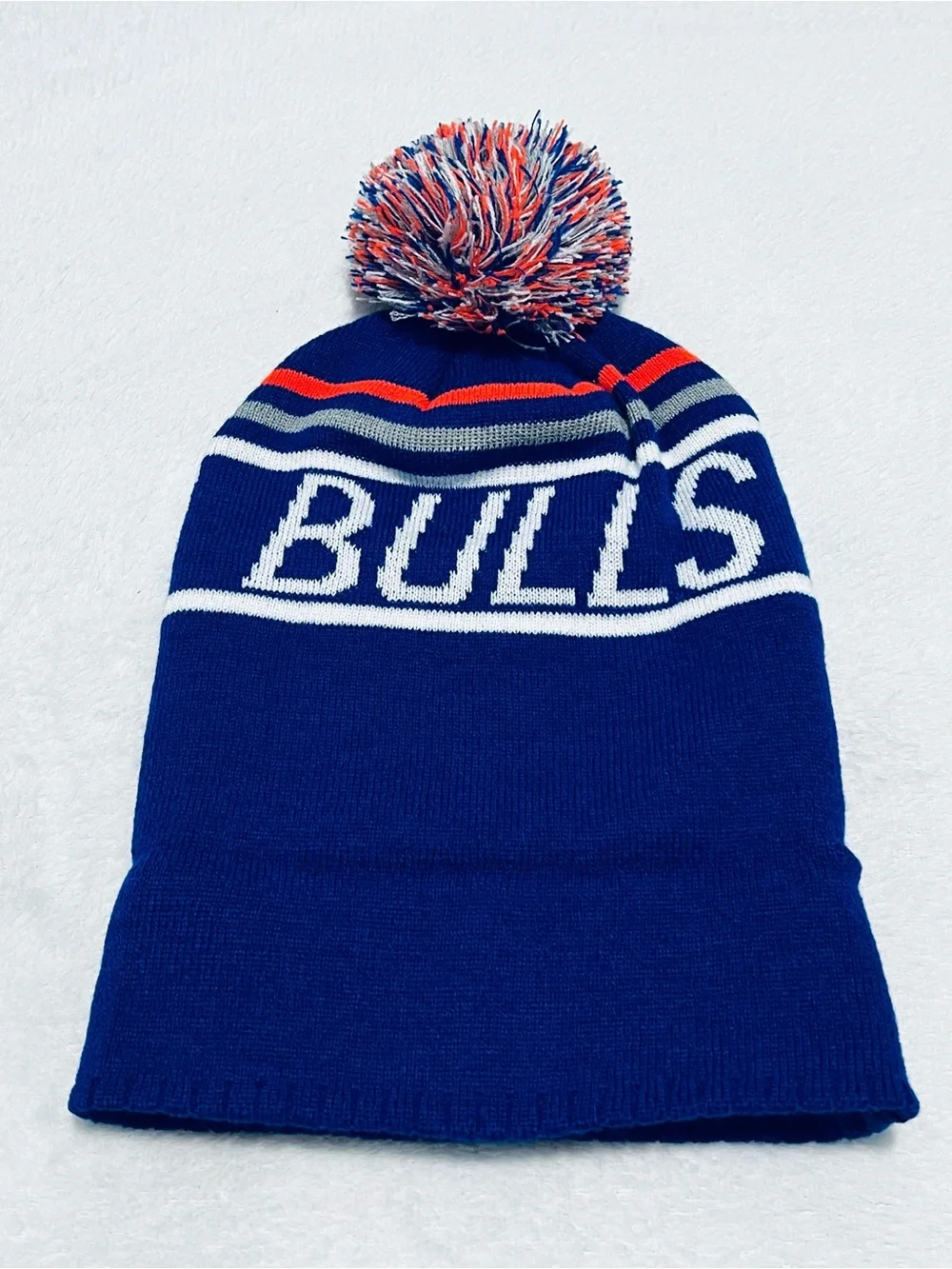 Durham Bulls Blue Pom Beanie with Orange Bulls Logo